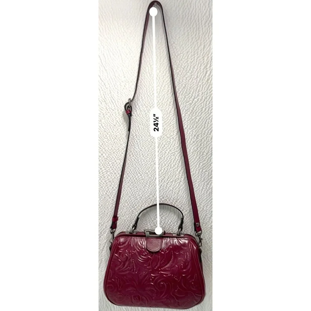 NWOT Patricia Nash Tooled Leather Gracchi Frame Satchel in Magenta